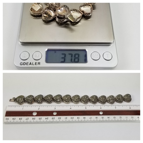 Suspicion Sterling Marcasite Pave Heart Bracelet - Picture 7 of 8